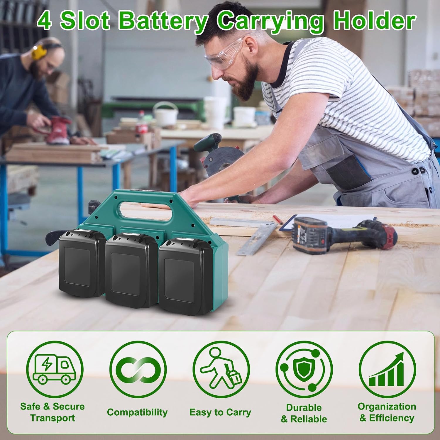 Battery Carrying Holder Compatible with Ma ki taa 18V / 14.4V, Heavy - Duty Portable Storage Rack with Handle for Tool Bags, Work, Shelves & (6 Slot (Size: 24.5 X 6.5 X 16.5cm / 9.65 X 2.56