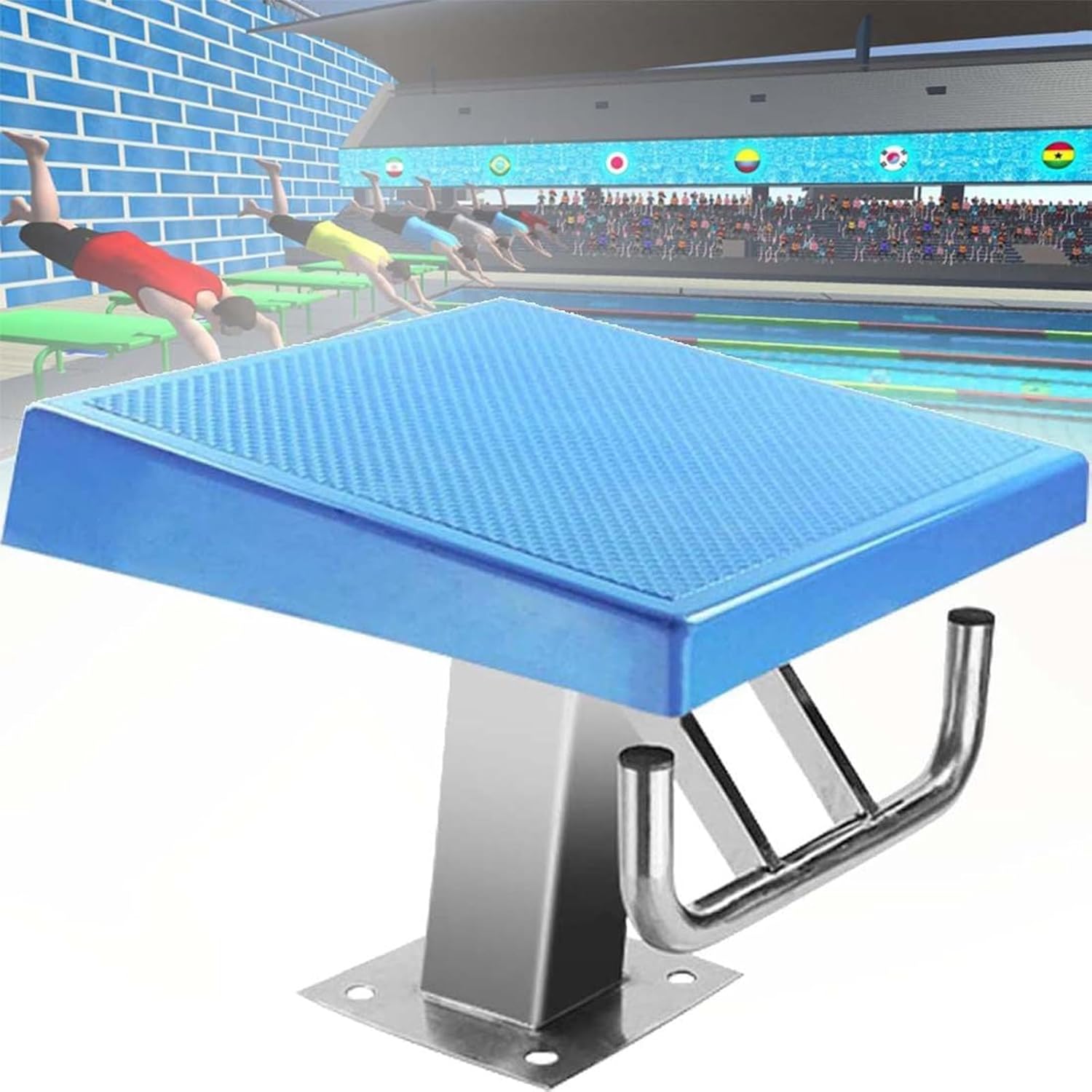 Swimming Pool Equipment Diving Platform,Pools Diving Equipment,Heavy Duty Swimming Pool Diving Board,Non Skid Surface, Square Base, with Fittings,for Current Pool and Competition A