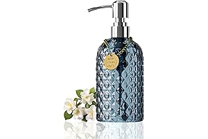 Stunning 12oz Blue Grey Glass Soap Dispenser with Rustproof Stainless Steel Pump