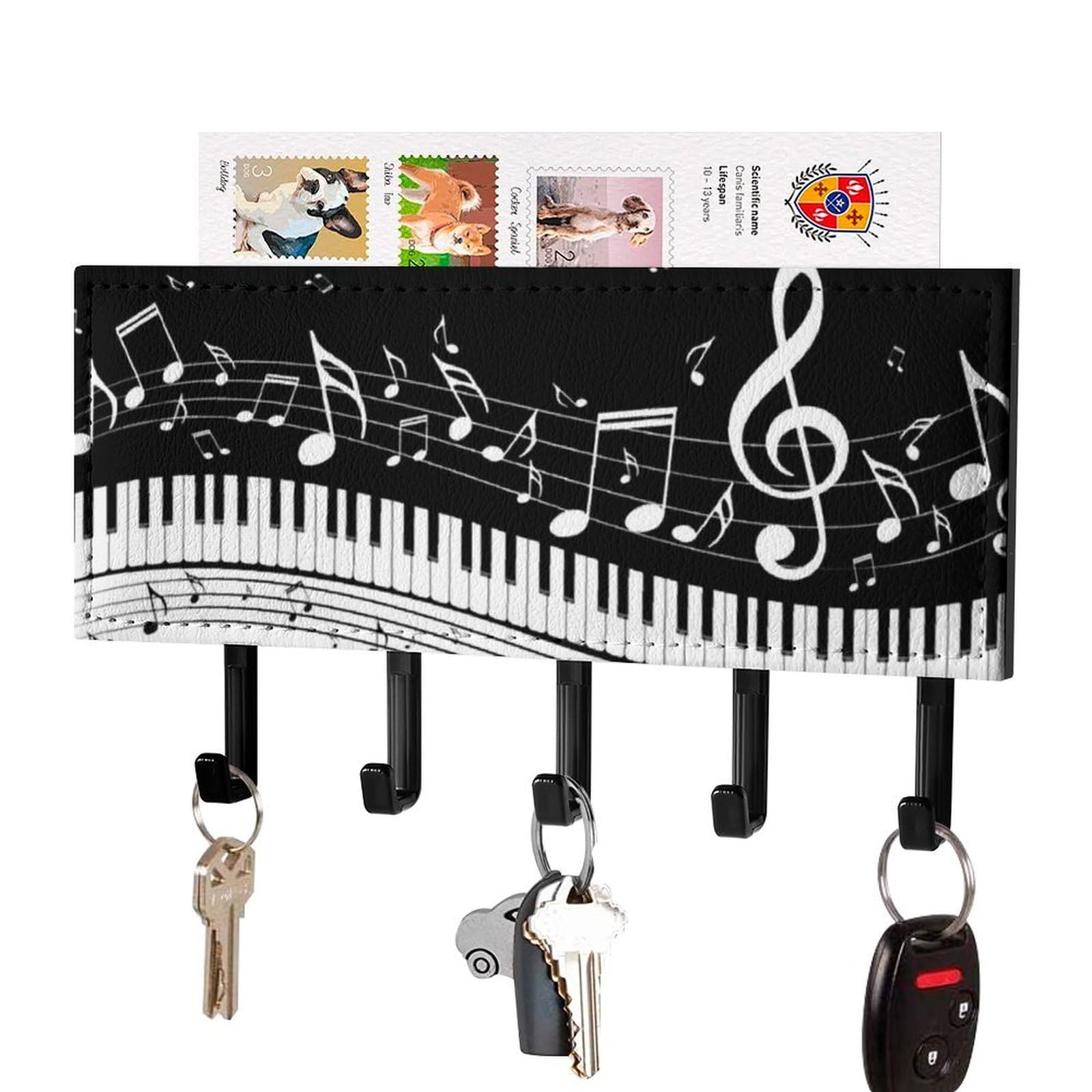 NCLQVJXZKHW Abstract Piano Music Note Key Holder with 5 Hooks Key Hooks Wall Mounted Key Racks Key Hanger Organiser Shelf