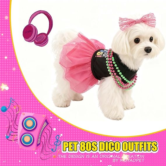 3 Packs Halloween Dog I Love 80s Dress Pet Disco Costume Outfit,XS