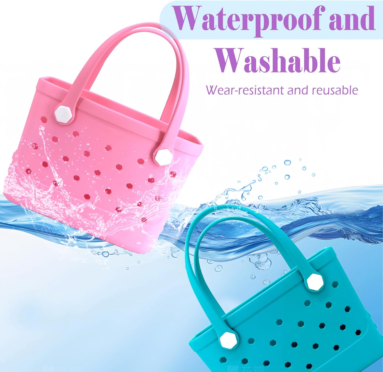 Small Rubber Beach Bag, EVA Travel Mini Tote for Women Waterproof Outdoor Beach Tote Washable Bitty Bag Open Handbag - Image 6