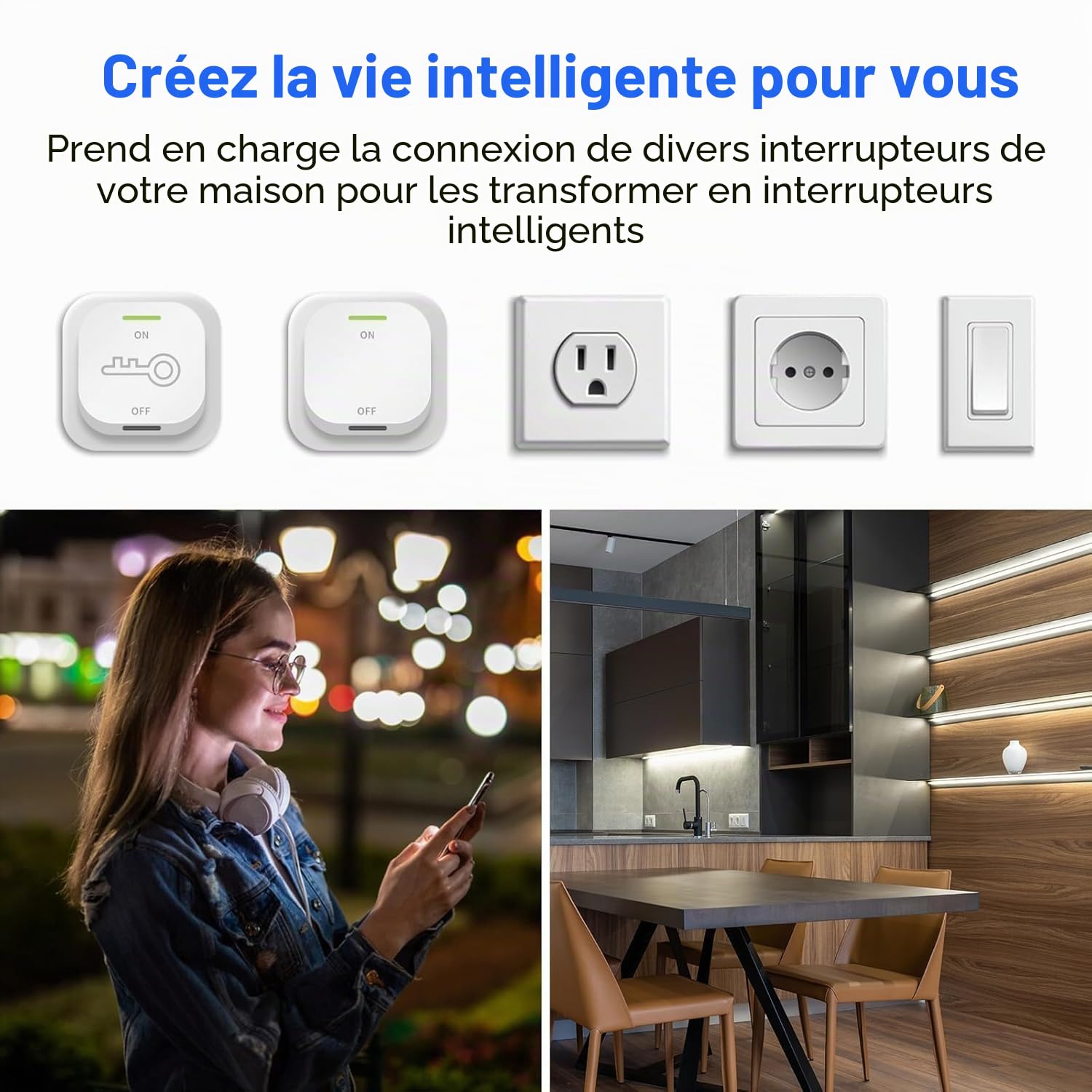 Interrupteur Relais Intelligent WiFi et Bluetooth 10A 1Canal ANTELA | compatibel avec Alexa, Smart Life APP, 8PCs