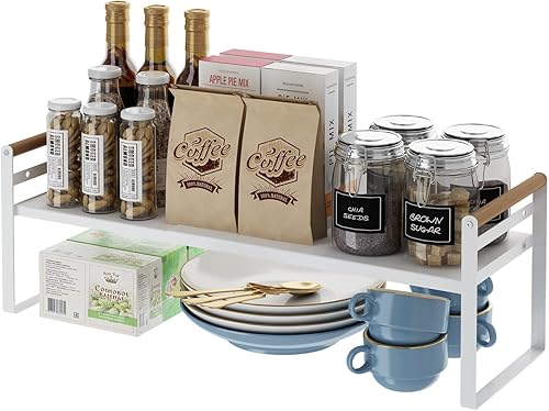 Miniatura 1 de KONCON Estante organizador de gabinete ampliable, estante de almacenamiento, elevador de espacio para cocina y baño, estantes apilables para