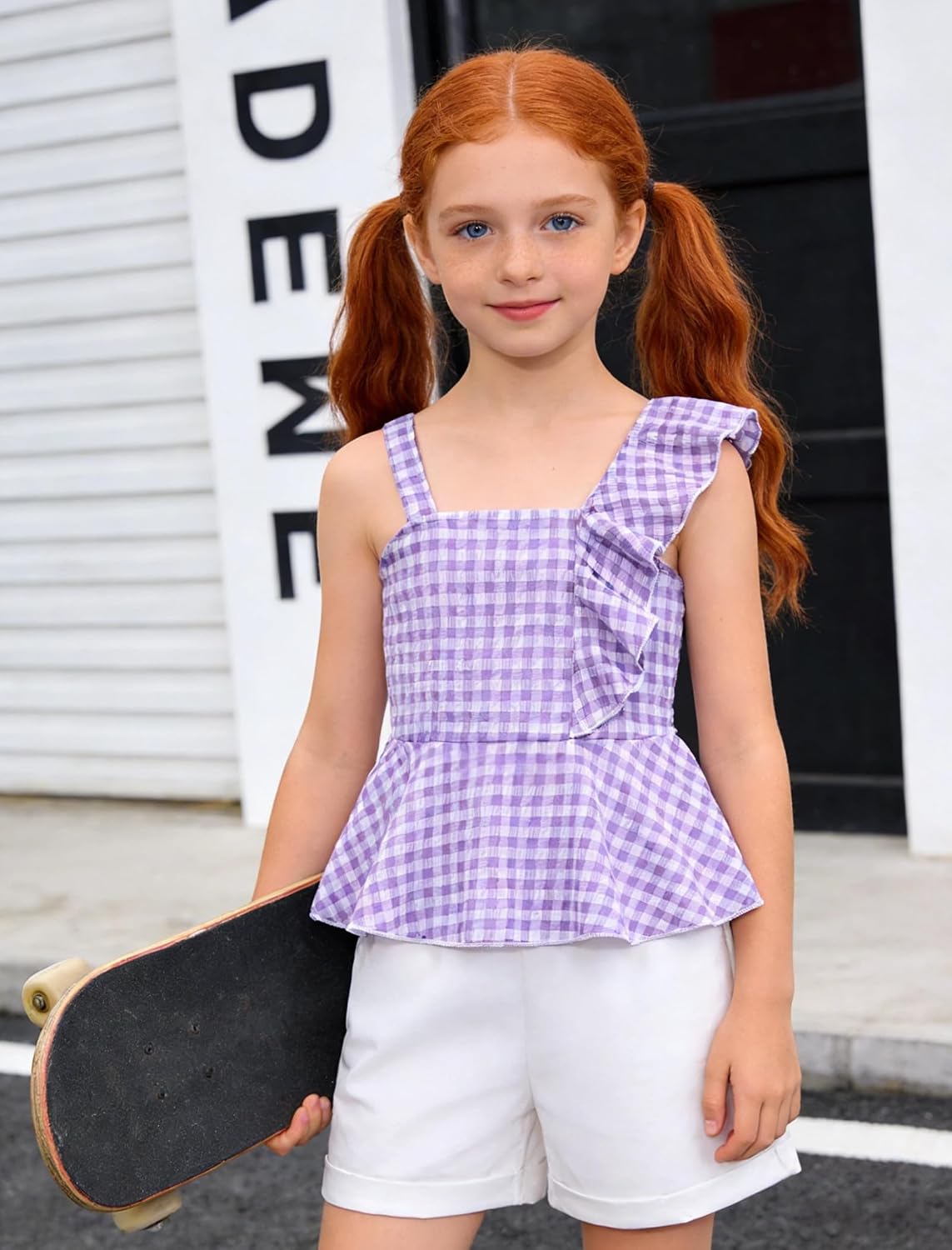 Girls Summer Outfits Set 2 Piece Sleeveless Ruffle Top and Shorts with Pockets Ages 6–12