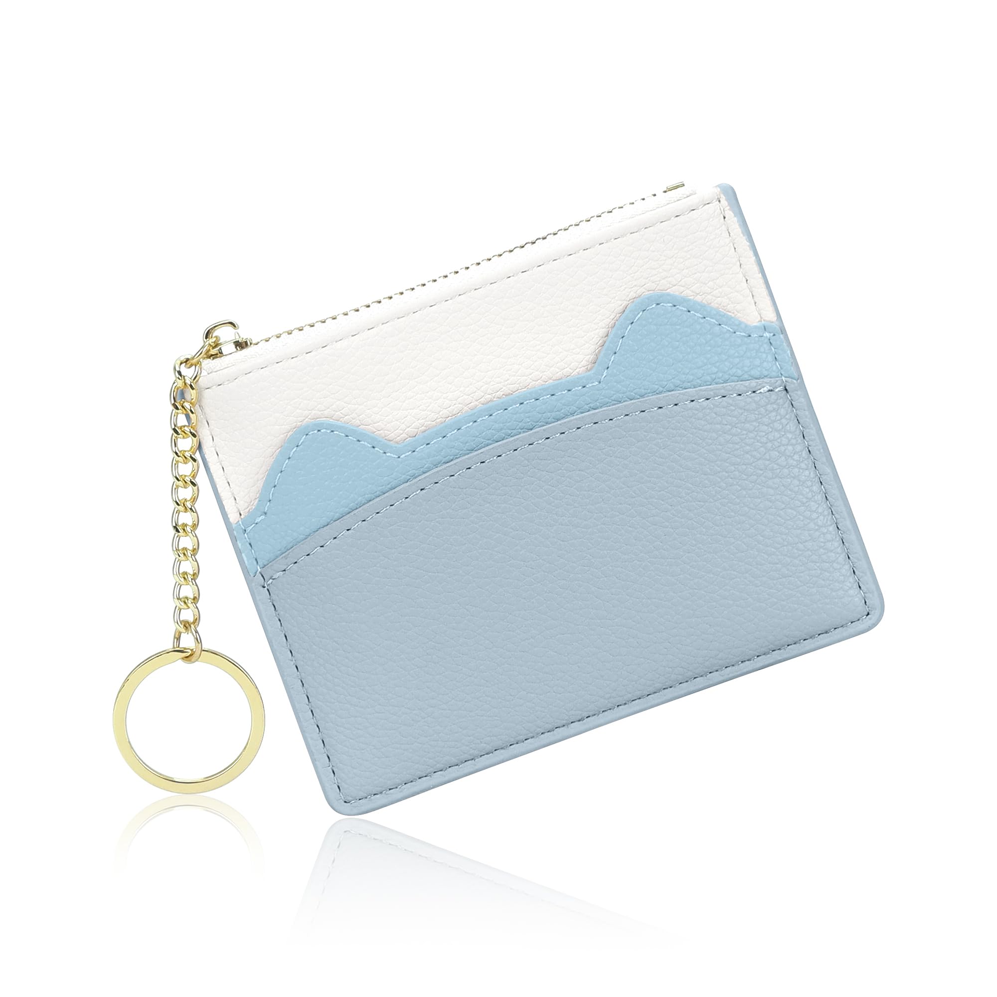 SNCCJ Mini Geldbörsen Damen, Minimalistisch Klein Dünnes Kreditkartenetui mit Schlüsselanhänger (Blau)