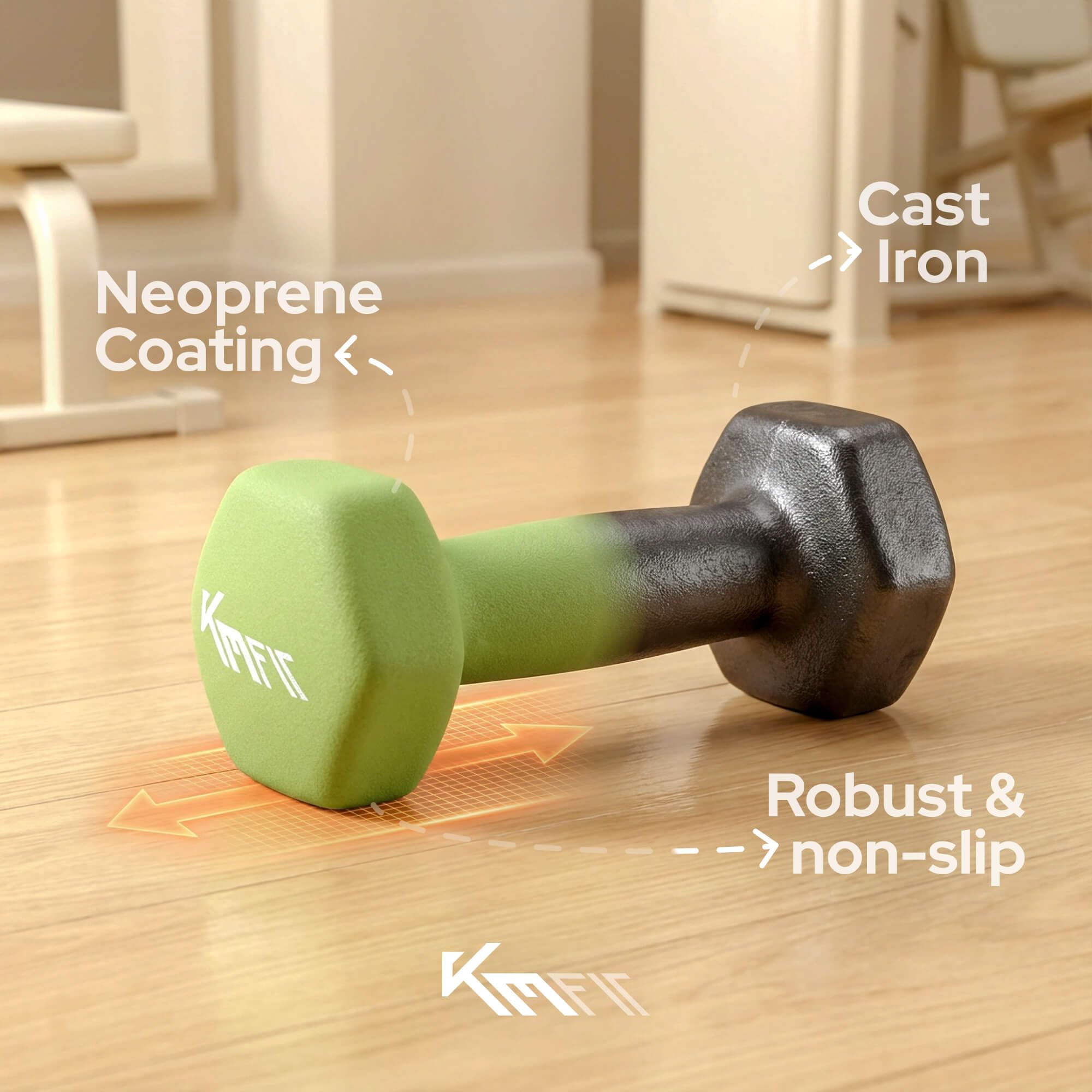 KM-Fit zestaw hantli 12 kg ze stojakiem | Hantle neoprenowe 1–3 kg | Żeliwo z ergonomicznym uchwytem | Odporne na toczenie | Fitness i trening siłowy w domu