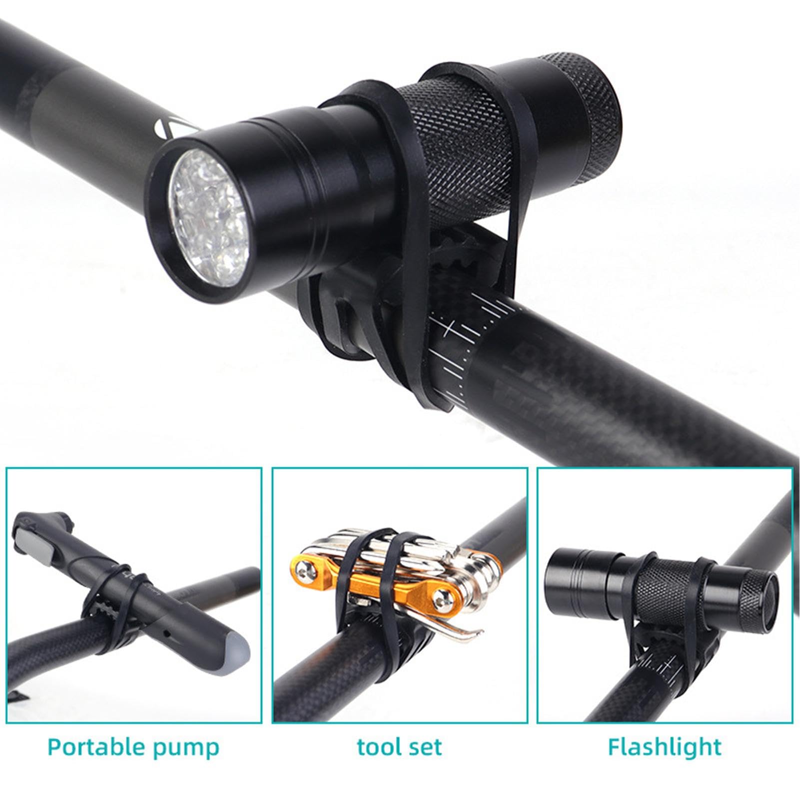 Lot De 10 Bandes En Silicone Pour Vélo – Fixation élastique Pour Lampe, Téléphone Et Accessoires (noir)
