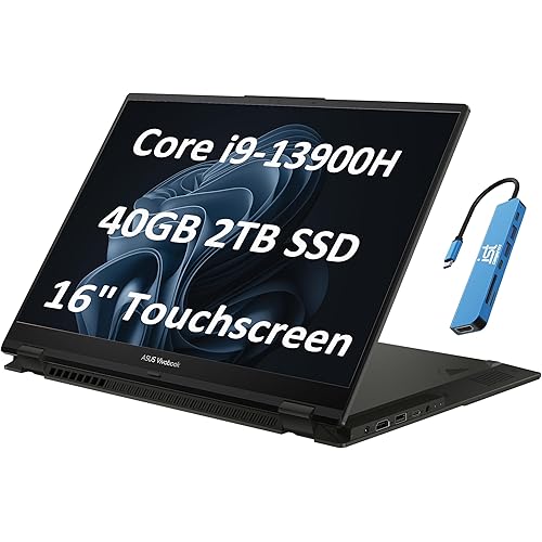 ASUS Vivobook S 16 Flip 2-in-1 Laptop (16" FHD+ Touchscreen, Intel 14-Core i9-13900H, 40GB RAM, 2TB SSD, IST HUB) for Creator, Photographer, Designer, Backlit KB, Win 11 Pro w/AI Copilot, Black