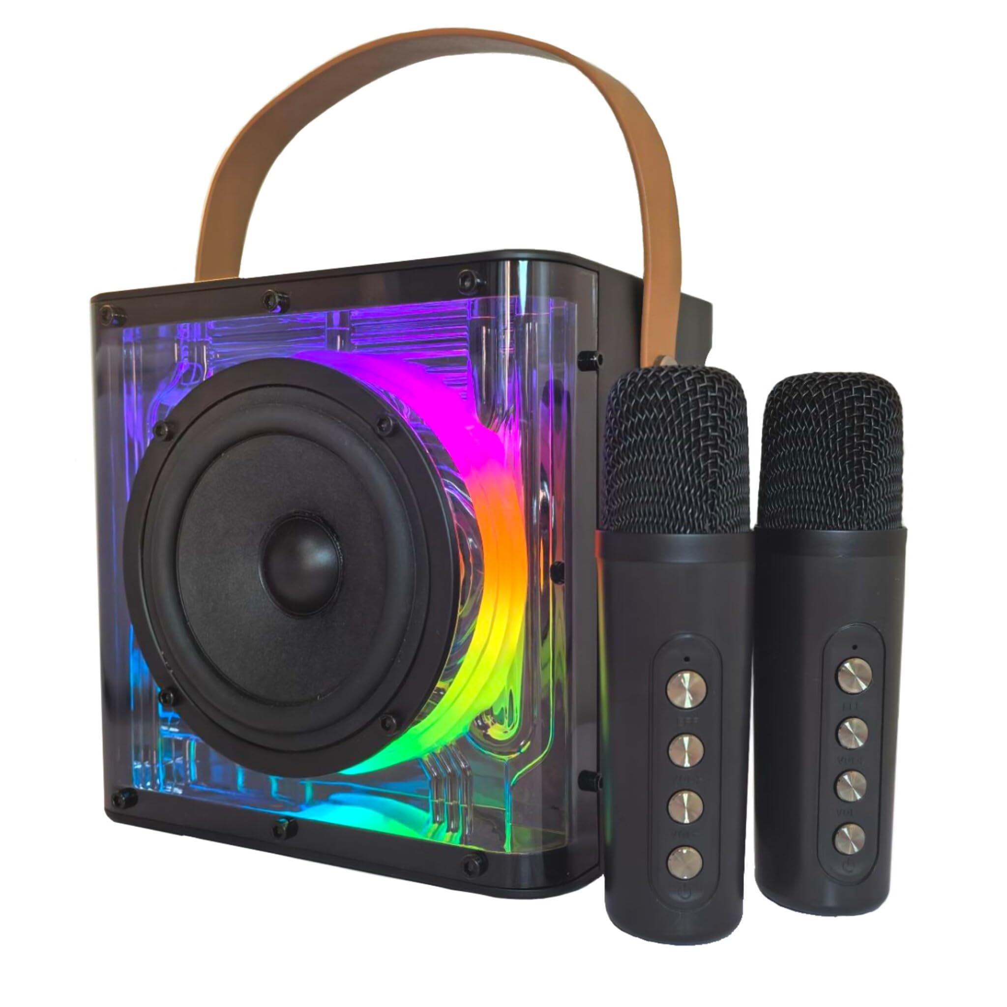 Máquina de karaoke con 2 micrófonos, sistema PA portátil con micrófonos inalámbricos, altavoz Bluetooth para fiestas para adultos y niños
