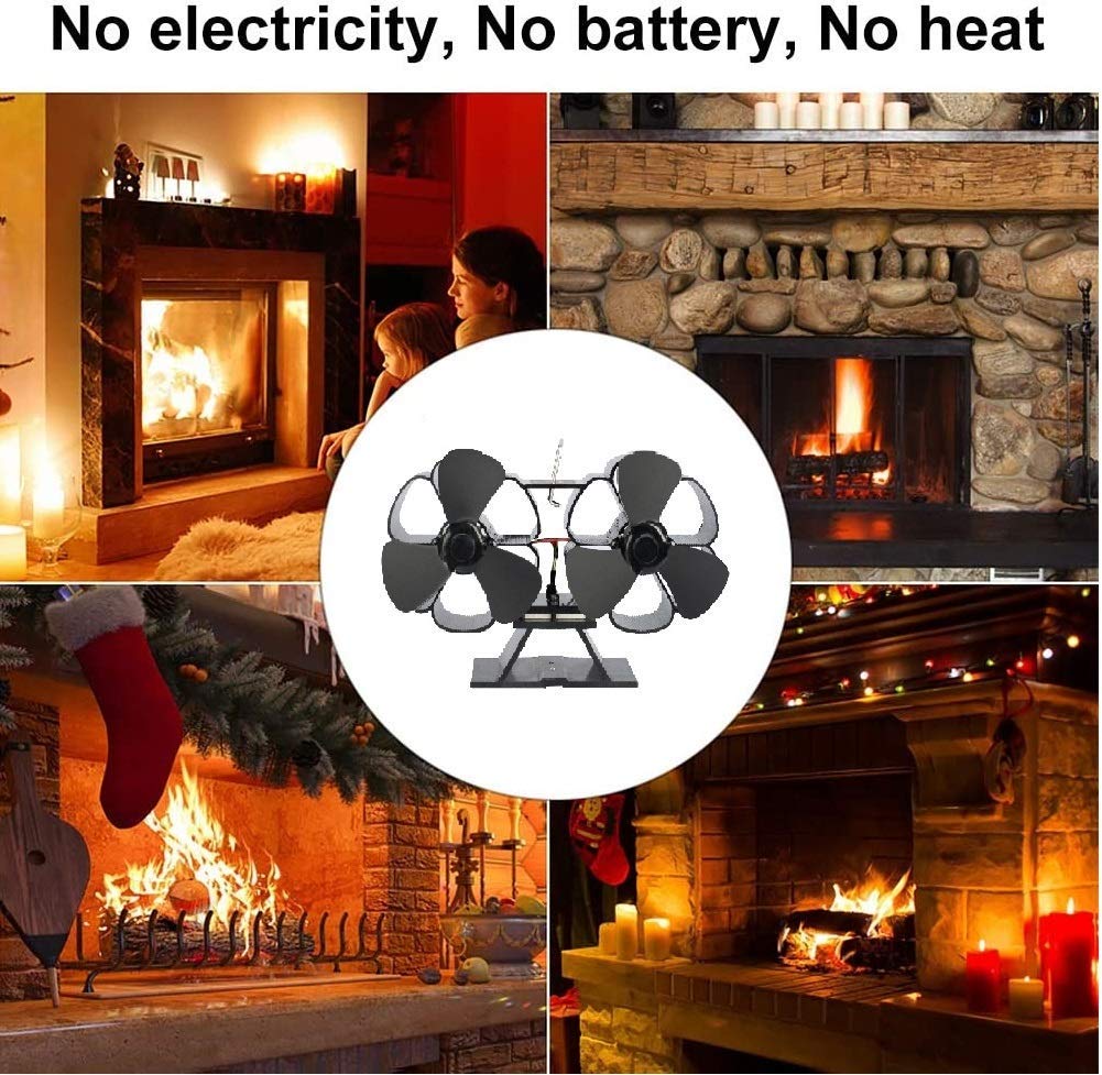 Ventilatore per Stufa a Legna, Ventilatore per Camino Silenzioso con 6 Lame, Ventilatore per Protezione Ambientale Non Elettrico a Riscaldamento, per caminetto a Legna, distribuzio