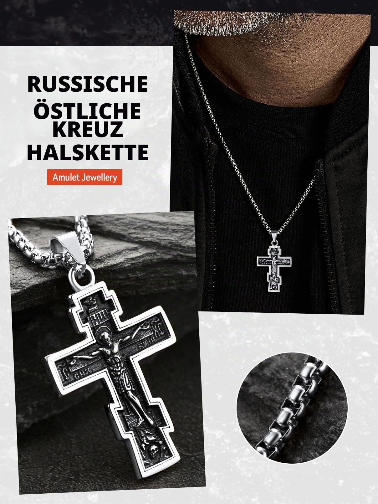 FaithHeart Orthodox Kreuz Kette mit Inri Jesus für Herren Damen, Punk Halskette mit Kreuz des Orthodoxen，Kette mit Anhänger für Orthodoxe Christen