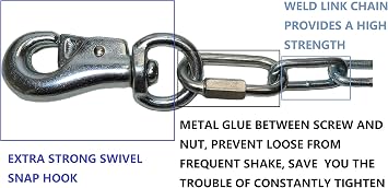 15 Ft Long Large Dog Runner Chain, Dog Tie Out, Up to 70lbs, Medium Duty Weld Steel Chain, 520lbs Capacity