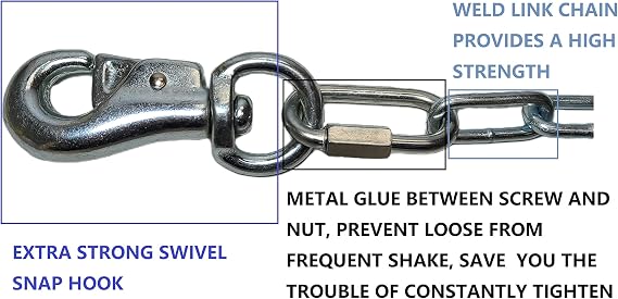 15 Ft Long Large Dog Runner Chain, Dog Tie Out, Up to 70lbs, Medium Duty Weld Steel Chain, 520lbs Capacity