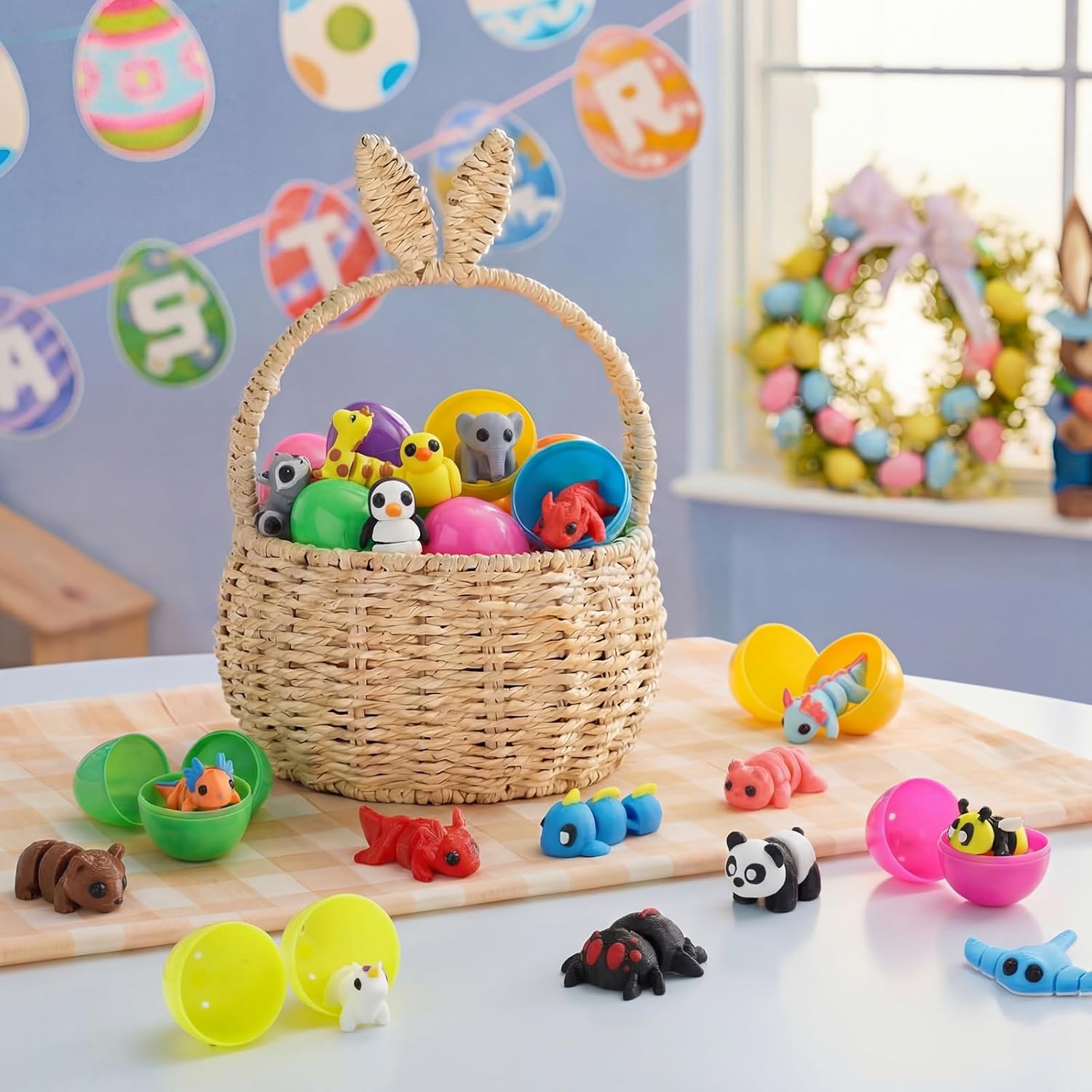 Capoda 24 Pack Prefilled Easter Eggs with 3D Printed Articulated Animal Toys, Flexible Fidget Mini Animals Easter Basket Stuffers, Plastic Egg Hunt Supplies Spring Party Favors
