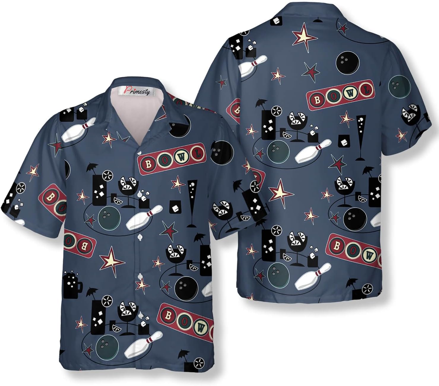 PRIMESTY Bowling Men's Hawaiian Shirts, Bowling Shirts for Men, Casual Short Sleeve Bowling Shirts, Size S-5XL