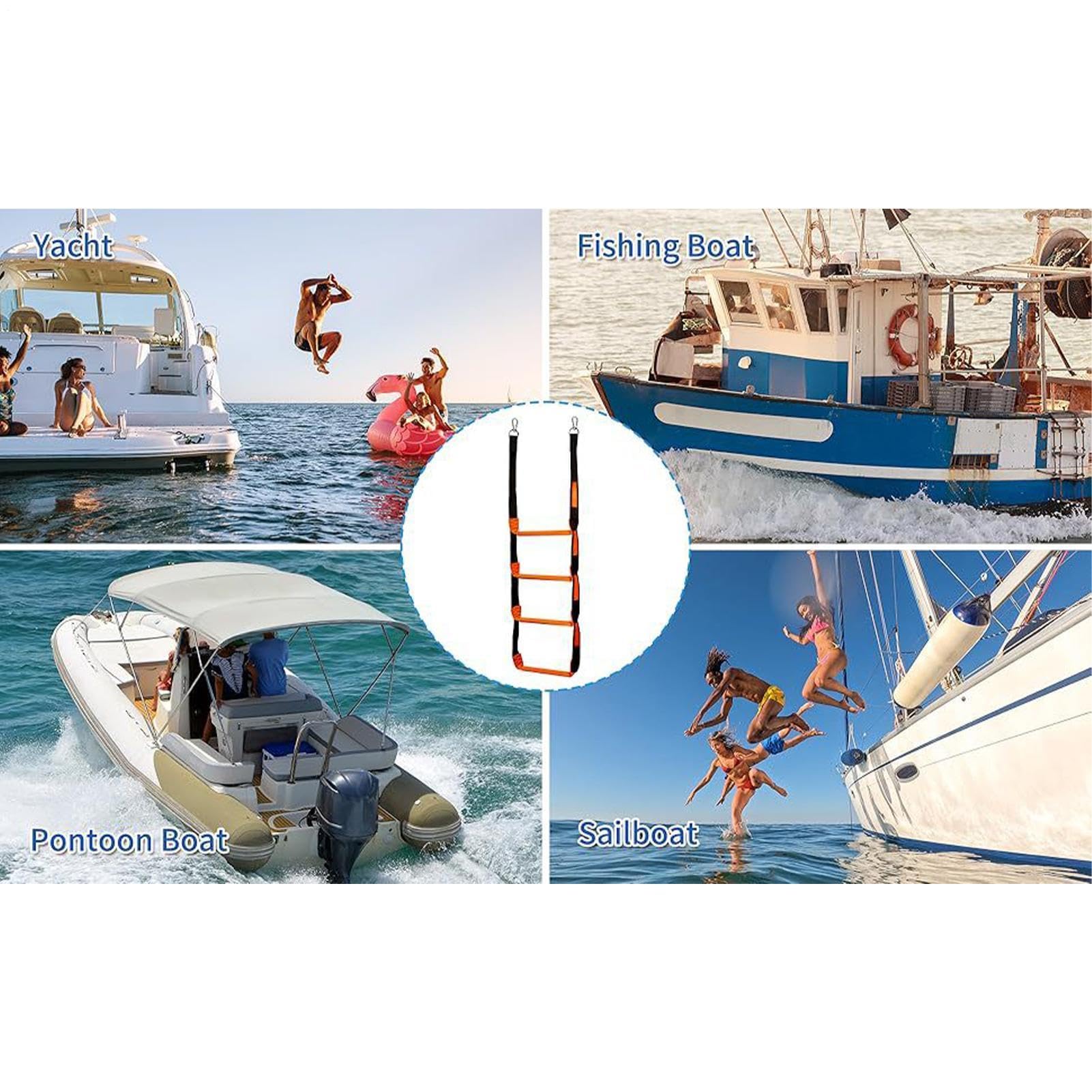 in corda per barca Di Corda Portatile A 5 Gradini Da Motoscafo | Scaletta Pieghevole per Barca Per Kayak Yacht Canoa Pesca All'Aperto Marina Nuoto Pontone Snorkeling