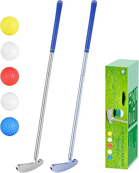 Kids Golf Clubs-6063 Aluminum Alloy Golf Putter for Kids Left Handed Golf Set, Indoor/Outdoor Two - Mini Putters Golf Gifts for 5 6 7 8 9 Year Old Boys Girls & 5 Plastic Balls-Silver&Blue