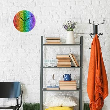 Home Decor Rainbow Glitter Abstract Round Acrylic Wall Clock Non Ticking Silent Clock Art for Living Room Kitchen Bedroom