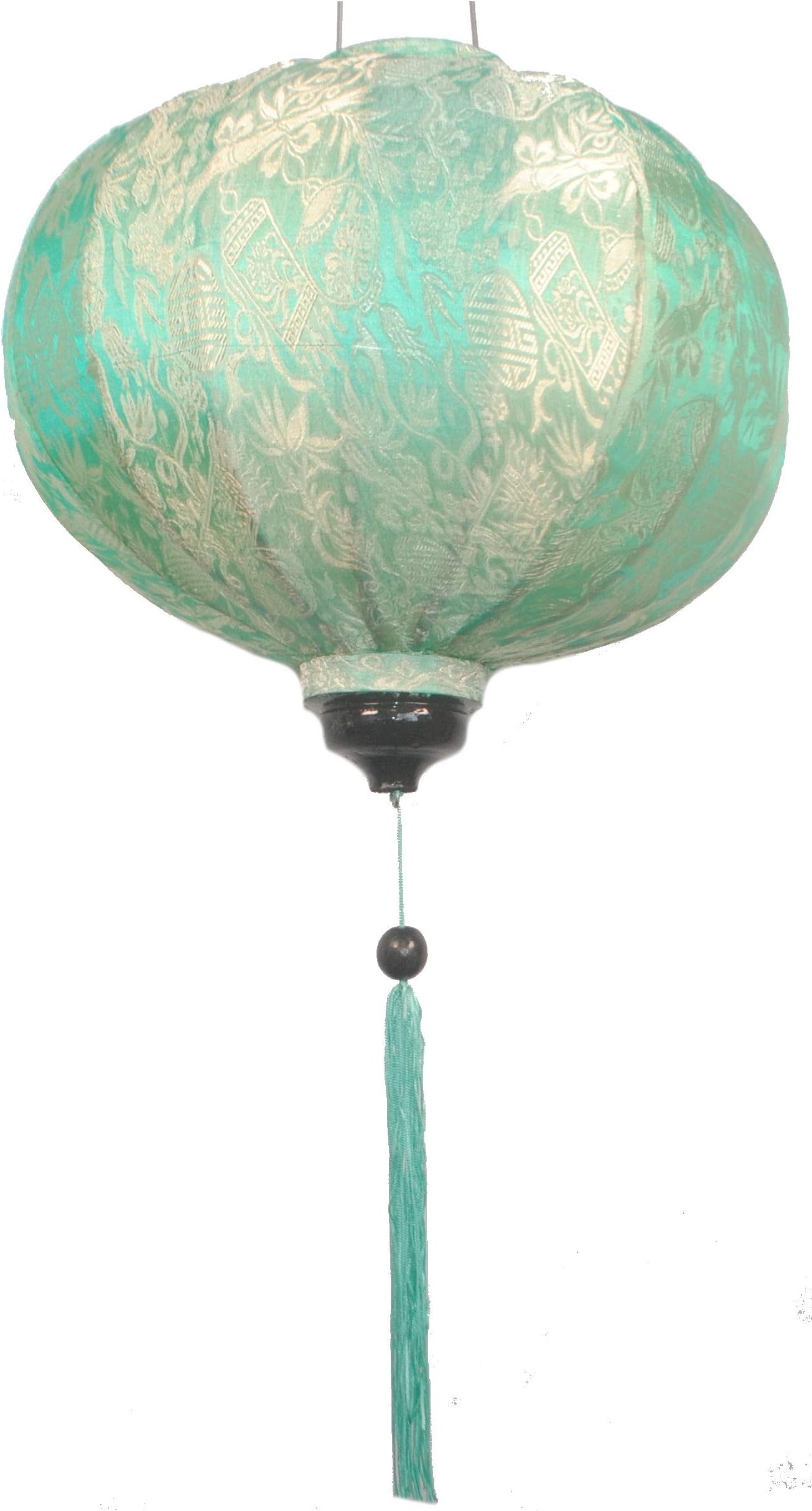 Terrapin Trading Vietnamese Oriental Silk Bamboo Handcrafted Lantern Lamp Chinese Mint 14" M V2
