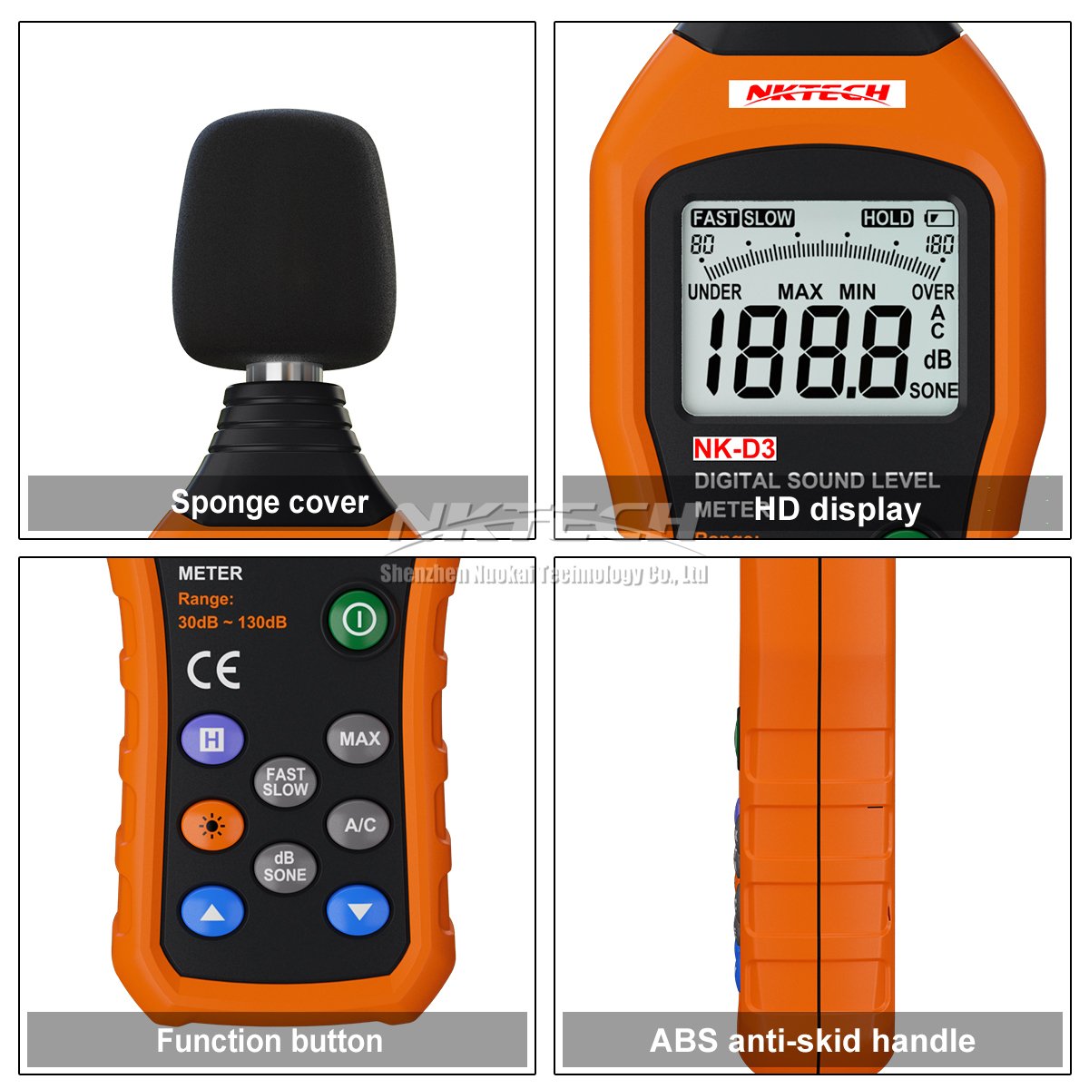 NK-D3 cyfrowy miernik poziomu hałasu Logger Tester audio Decibel Monitor 30-130 dB Dokładność 1,5 dB z dużym ekranem LCD Szybki / powolny wybór śrubokręt TL-1