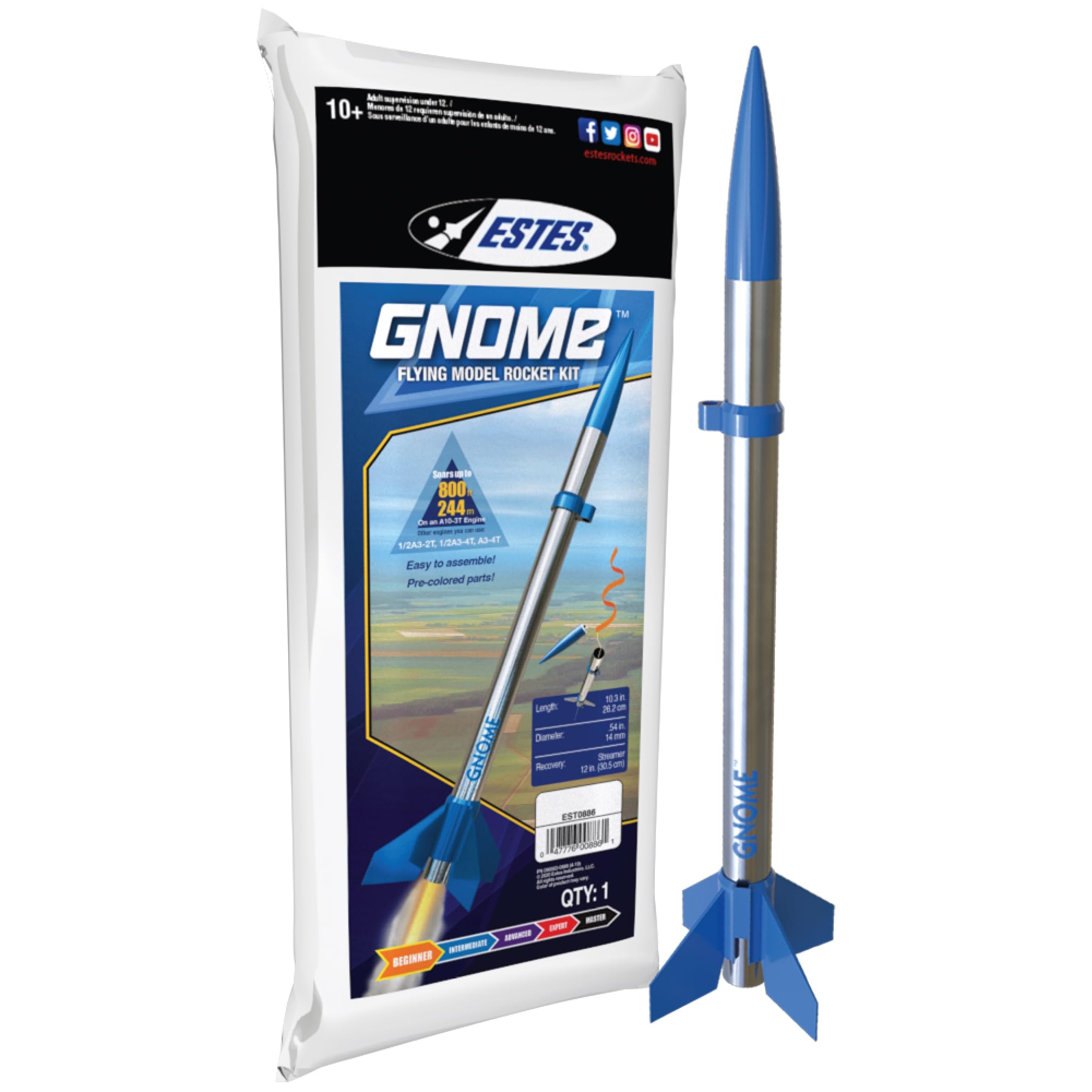 Estes 886 Gnome Rocket-Building Kit, Beginner Mini-Flying-Rocket-Model Kit for Ages 10+