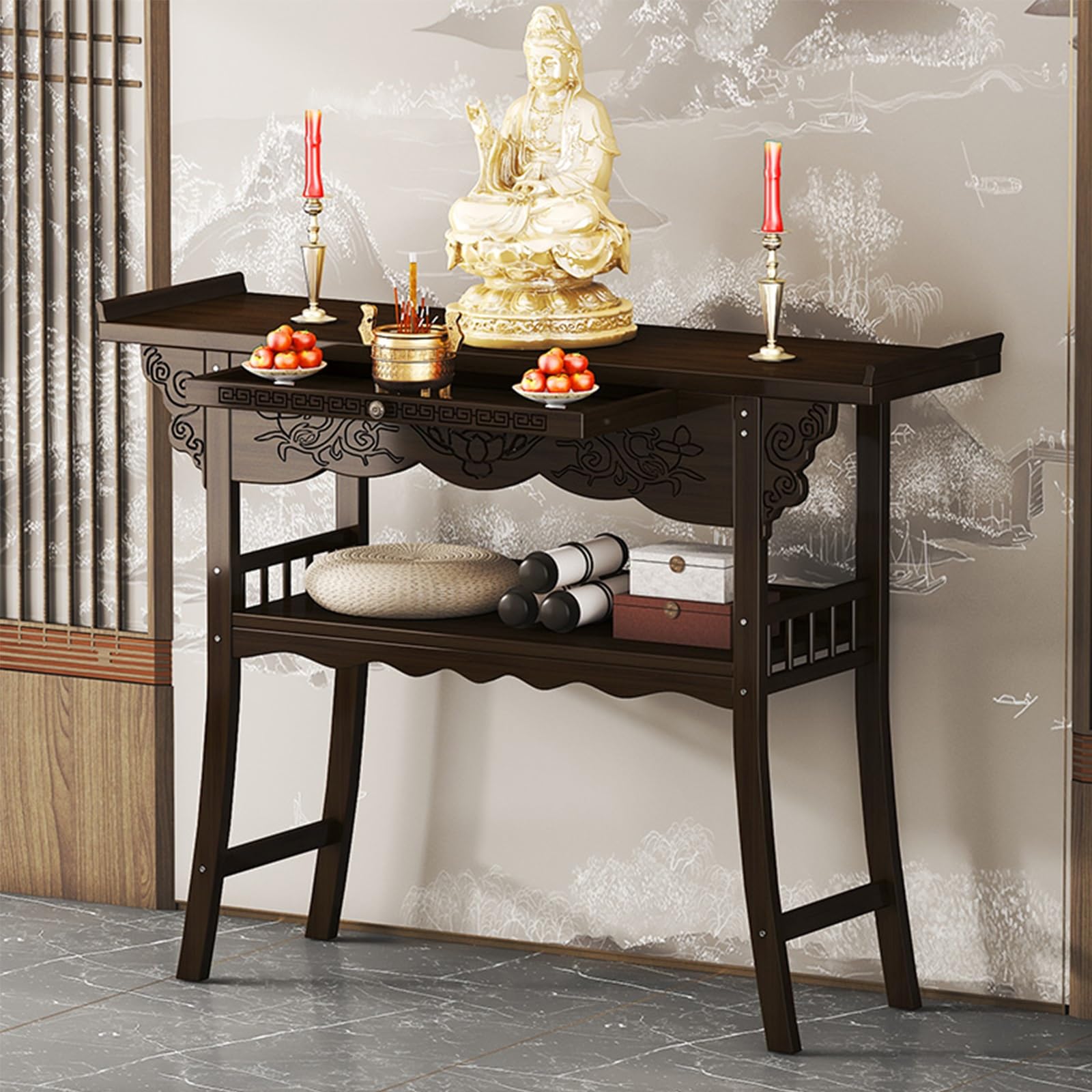 Table d'autel Pooja pour méditation : rangez vos offrandes de prière