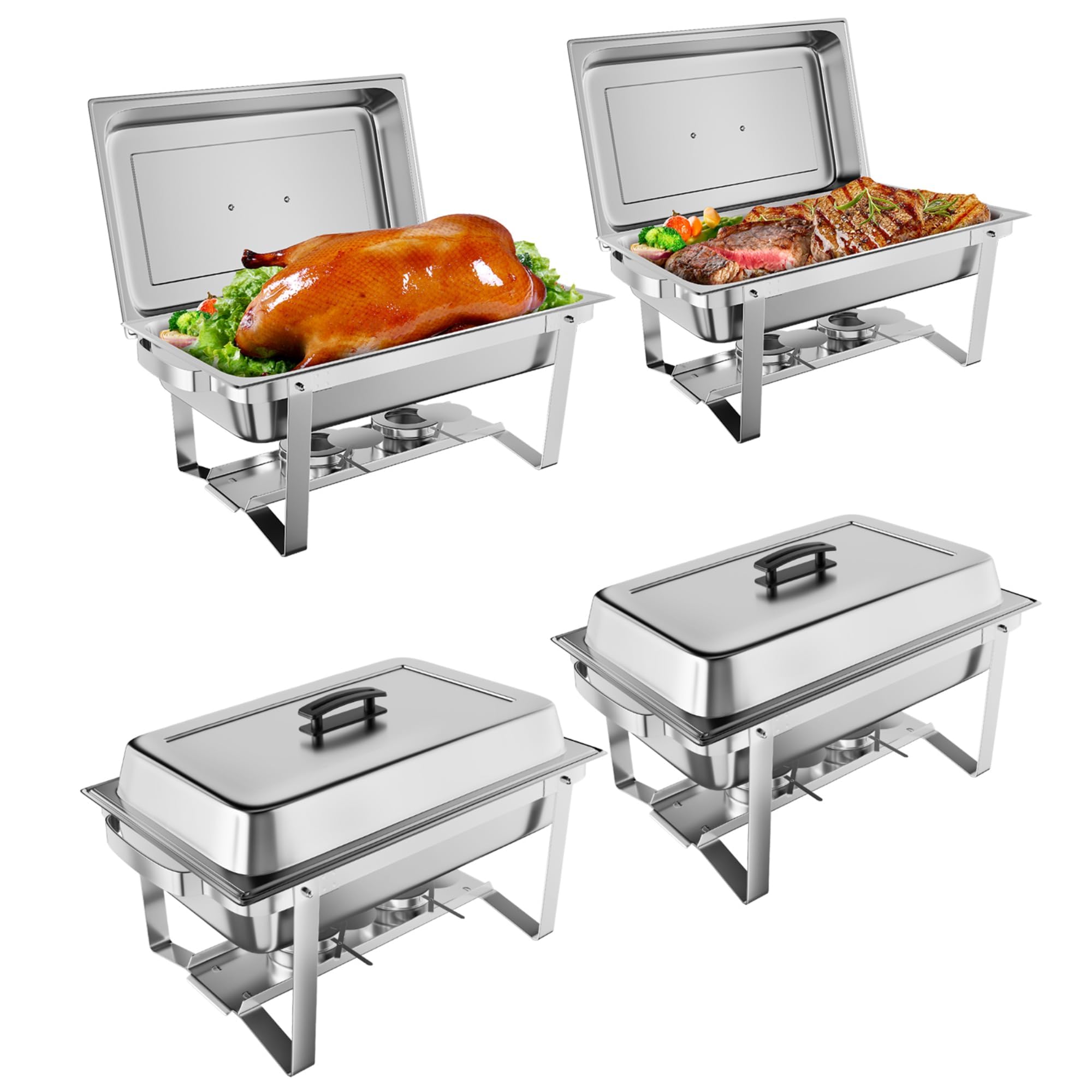 Chafing Dish rectangulaire 8QT (env. 9L) en Acier Inoxydable 4PCS
