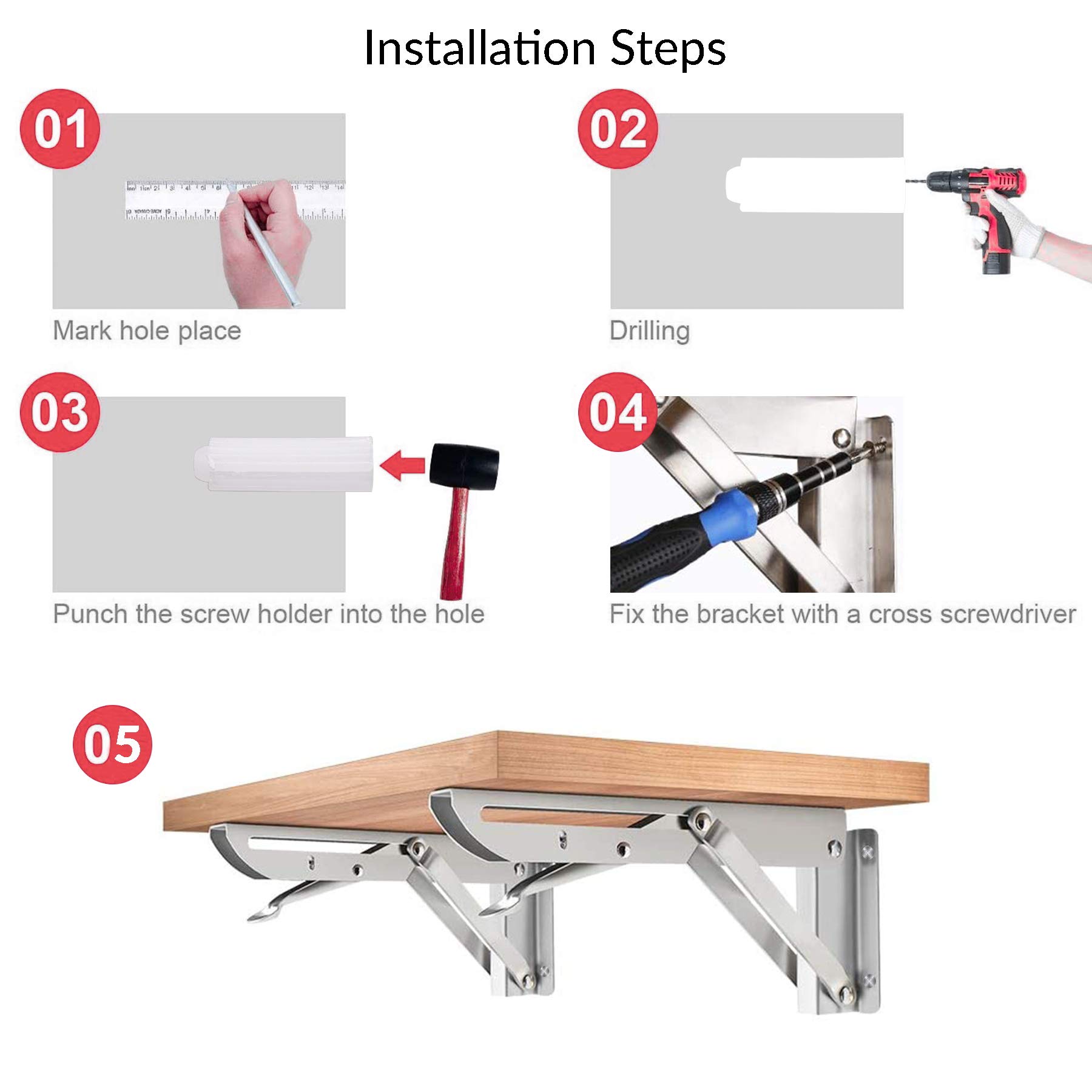 Buy Folding Shelf Bracket 8 Inch, 2 Pack Stainless Steel Folding