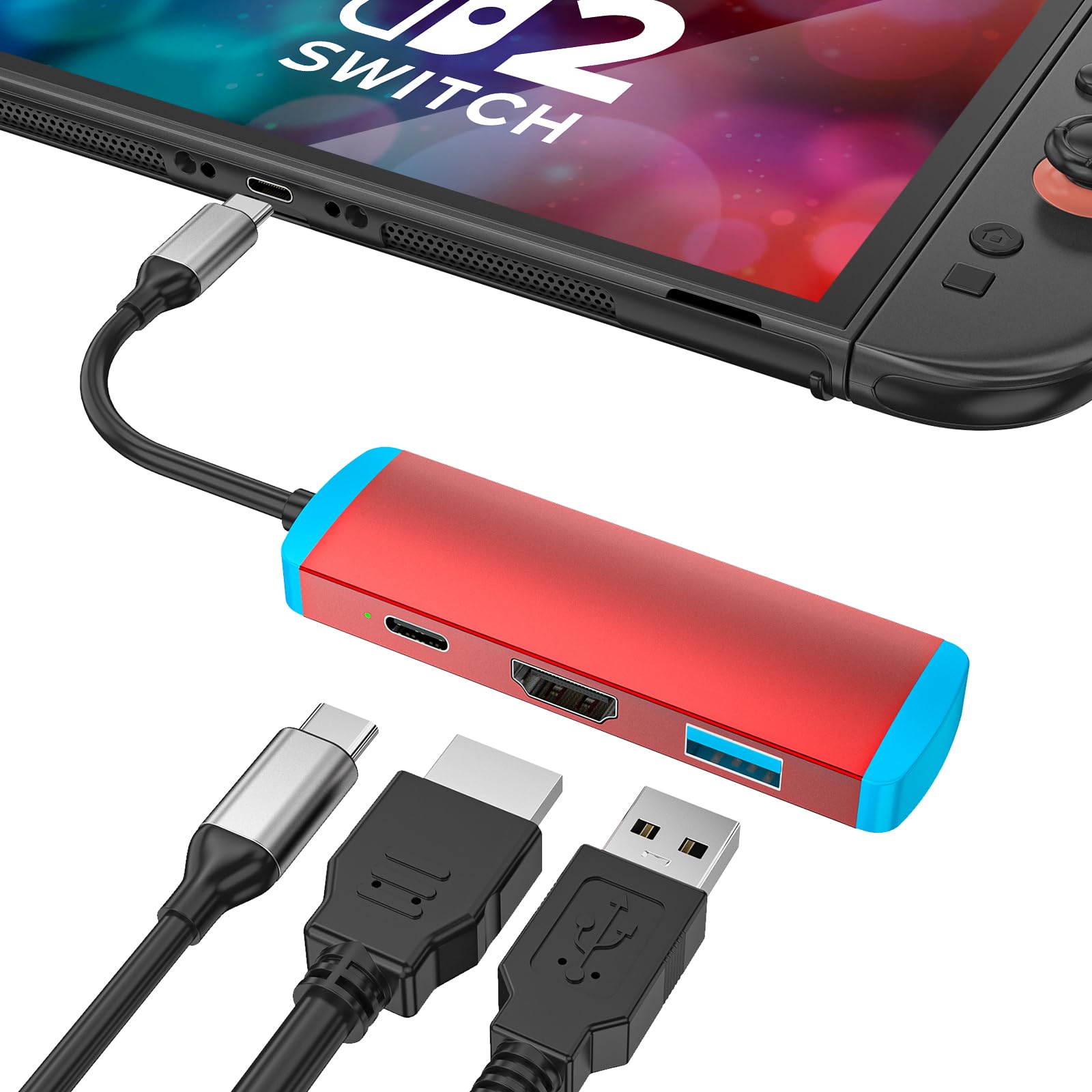 Adapter USB C na HDMI do Switch 2, stacja dokująca USB C z portem HDMI 4K przy 60 Hz, portem PD typu C, portem USB 3.0, zamiennik oficjalnego przełącznika 2, przełącznika, OLED, Steam Deck, Steam Deck