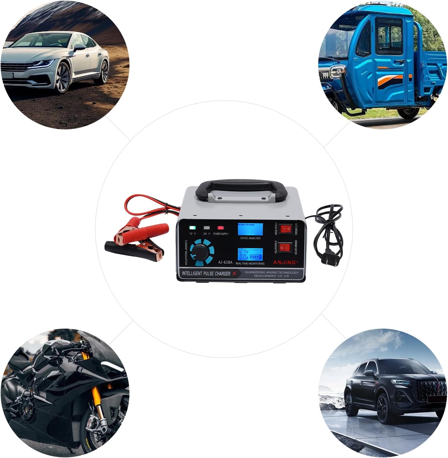 Car Battery Charger Automatic,Heavy Duty Car Truck Battery Charger,12V/24V 30A 400W Automatic Pulse Repair Trickle Smart for Motorcycles,Vans,Trucks