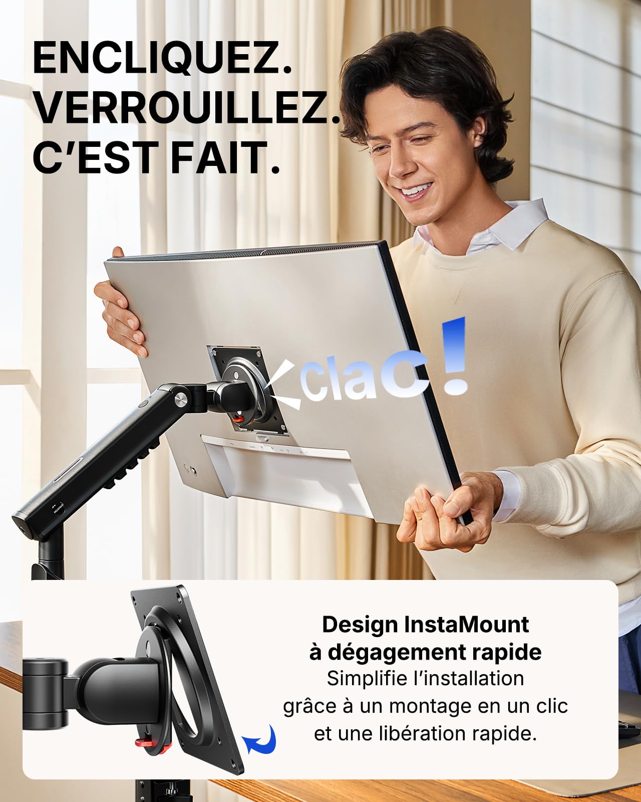 HUANUO Support Double écran PC, pour 2 écrans 13–32" (Max. 9 kg), FlowLift Pro Bras écran, MechaSpring(Inclinaison/Pivotement/Rotation), Montage VESA sans Outil, Montage par Pince en C ou par œillet