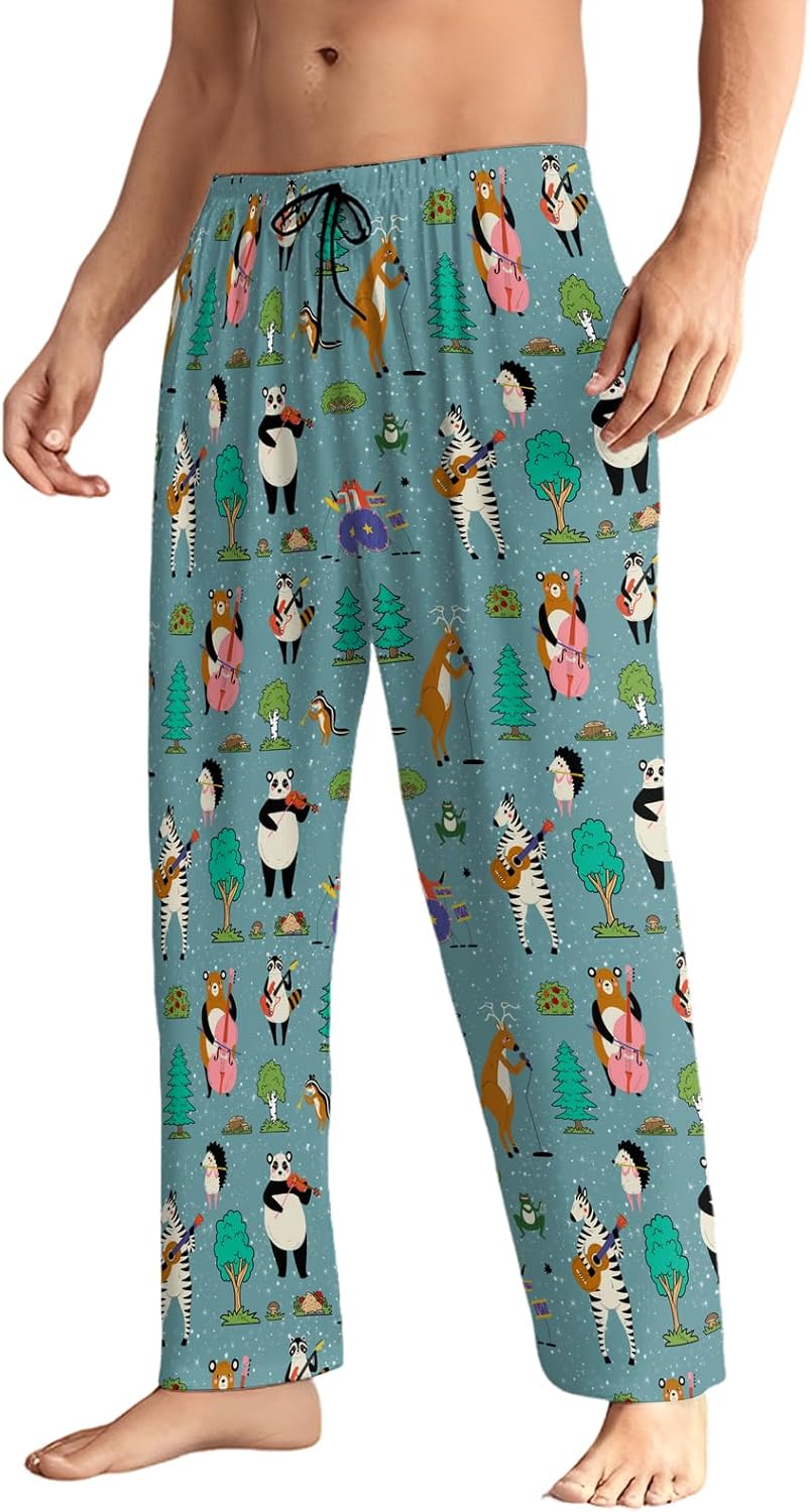 Elk Panda Zebra Men's Pajama Pants with Pockets Elastic Waistband Breathable Lightweight Sleep Pants for Men Soft Lounge Pants M - Image 3