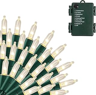 Battery Operated Christmas Lights, 50 LED 16FT Outdoor Waterproof Mini String Tree Lights With 8 Modes, Christmas Decorations for Indoor Patio Garden Party Decor (Warm White)