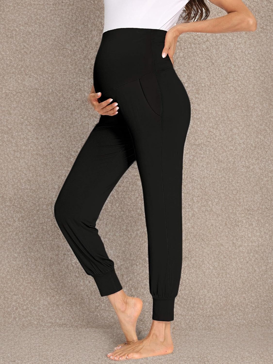 fitglam Women's Maternity Pants Over Belly Lounge Pajamas Clothes Pregnancy Must Haves Joggers with Pockets - Image 6