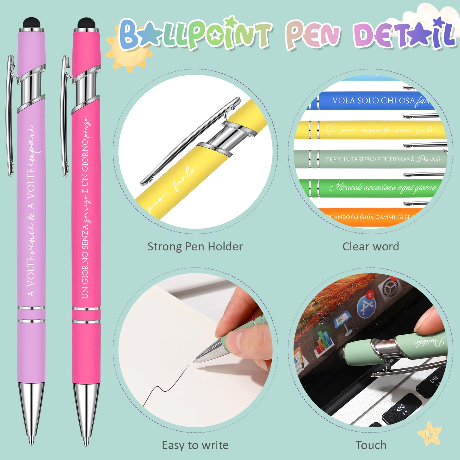Sinmoe 24 Pezzi Penne a Sfera Ispiratrici Penne Retrattile con Citazioni Motivazionali in Metallo 2 in 1 Penna Touch Screen Penne Stilo con Inchiostro Nero Regalo per Natale Laurea Collega Amico