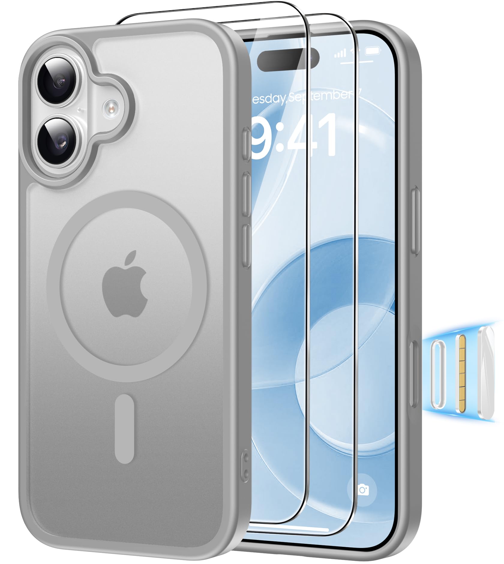 Magnética Funda para iPhone 17 Pro Compatible MagSafe con 2 Cristal Templado, Control de Cámara, Protección Carcasa Antigolpes Anti-Amarillo Tapa Case iPhone 17 Pro, Transparente — view 16