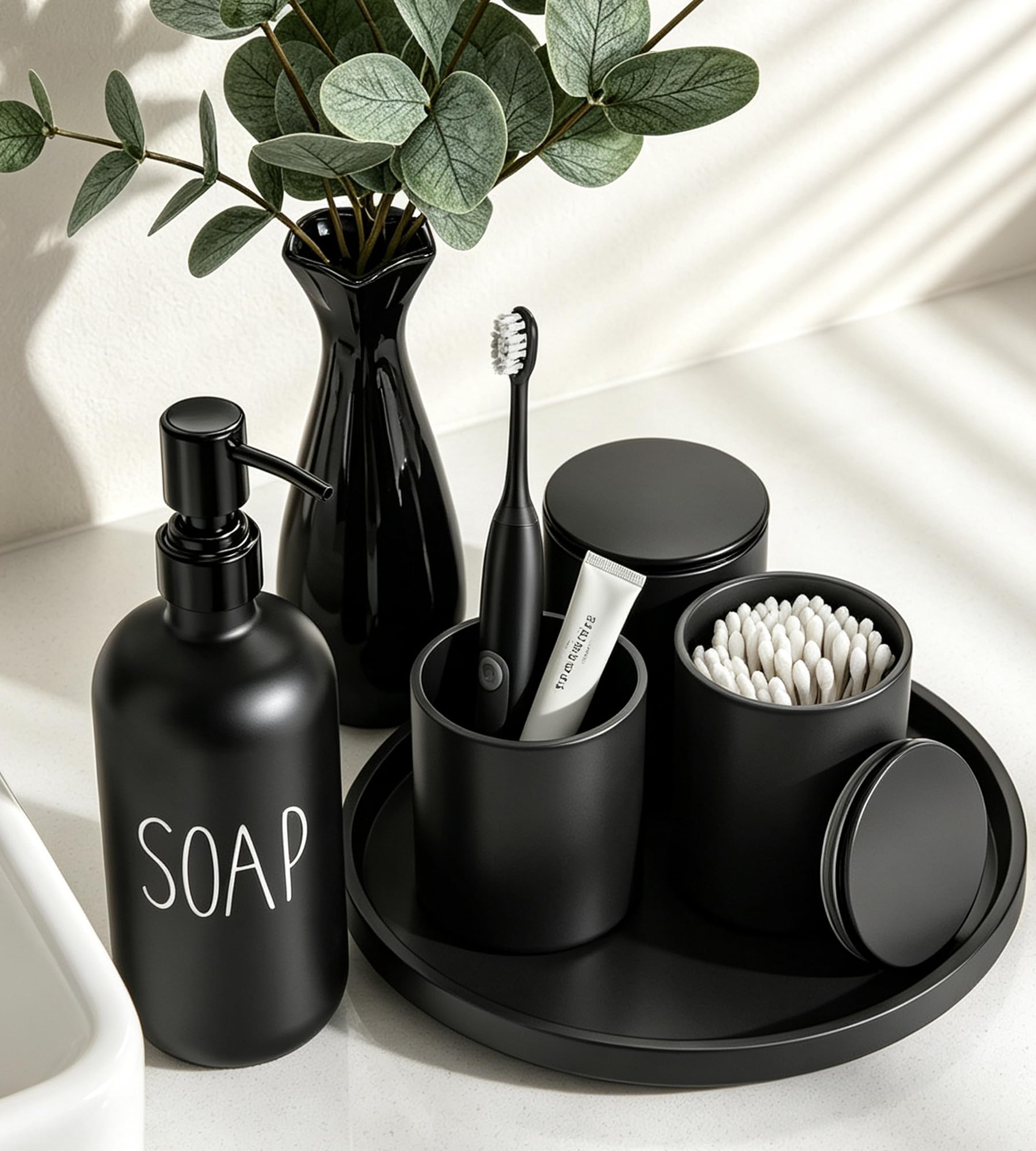 Black Bathroom Accessories Set - Qtip Holder -12