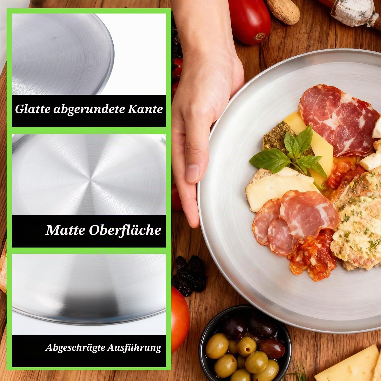 Jeffbaubl 2 Stück Pizzablech, Rund Edelstahl Pizzaform, Pizza Backblech für Backen Servieren, Pizza Blech aus Edelstahl, Einfach zu Reinigen, Spülmaschinenfest, Langlebig, 34x2,3 cm