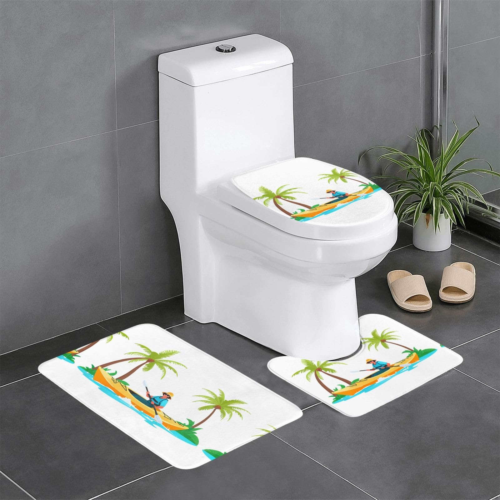 Tapis de salle de bain antidérapants 61x40,6 cm rectangulaire U et O imprimé kayak cocotiers
