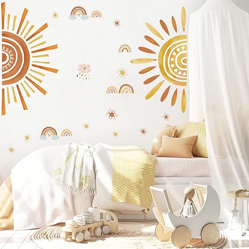 Miniatura 2 de wondever Calcomanías de pared boho con diseño de sol, arcoíris grande y nubes, calcomanías de arte de pared para guardería, habitación de niños,