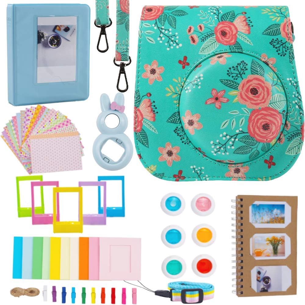 Case & Accessories Compatible with Fujifilm Instax Mini 9/8/8+ Instant Polaroid Film Camera, Bundle Pack Include Albums, Filters, Strap&Other Accessories [Flowers,9 Items Kit] by SAIKA