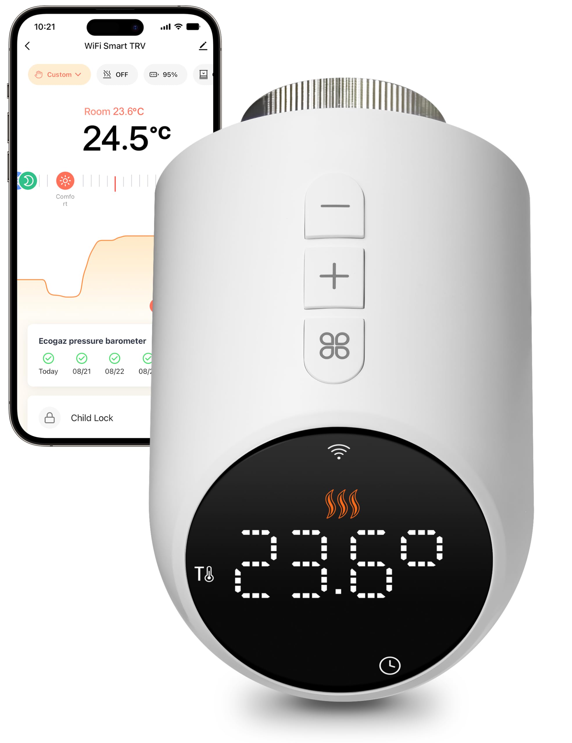 Beok Tête Thermostatique Connectée et Intelligente pour radiateur Eau,WiFi | Compatible Tuya/Smart Life APP, Compatible Alexa/Google Home, Vanne Thermostatique Radiateur, Intelligente