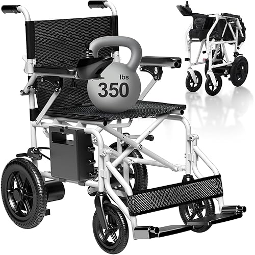 Electric Wheelchairs for Adults, Foldable Motorized Wheelchair 15+ Miles Long Travel Range for All-Terrain, Lightweight Durable Power Wheelchairs for Seniors, White