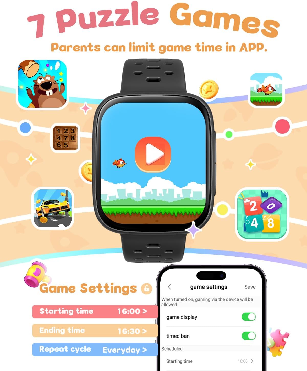 Smart Watch for Kids No Phone No APP Needed, 1.83" AMOLED Screen Fitness Tracker Watch with Pedometer, Kids Smart Watch with Heart Rate/Sleep Monitor, IP68 Waterproof for Boys Girls 5-12