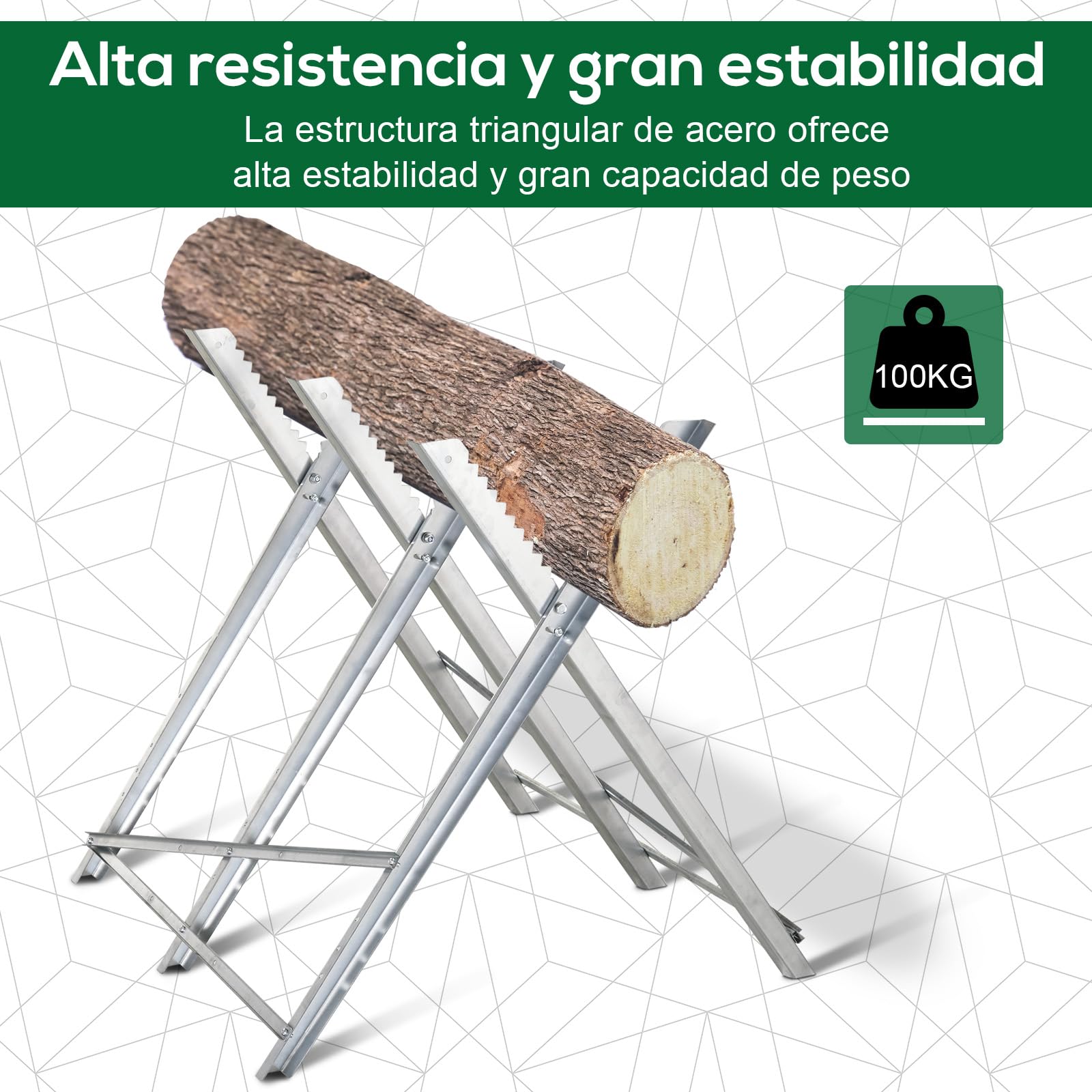 DURHAND Caballete para Sierra Plegable Caballete Motosierra con Estructura Triangular de Metal Soporte para Leña Carga 100 kg 83x83x79 cm Plata