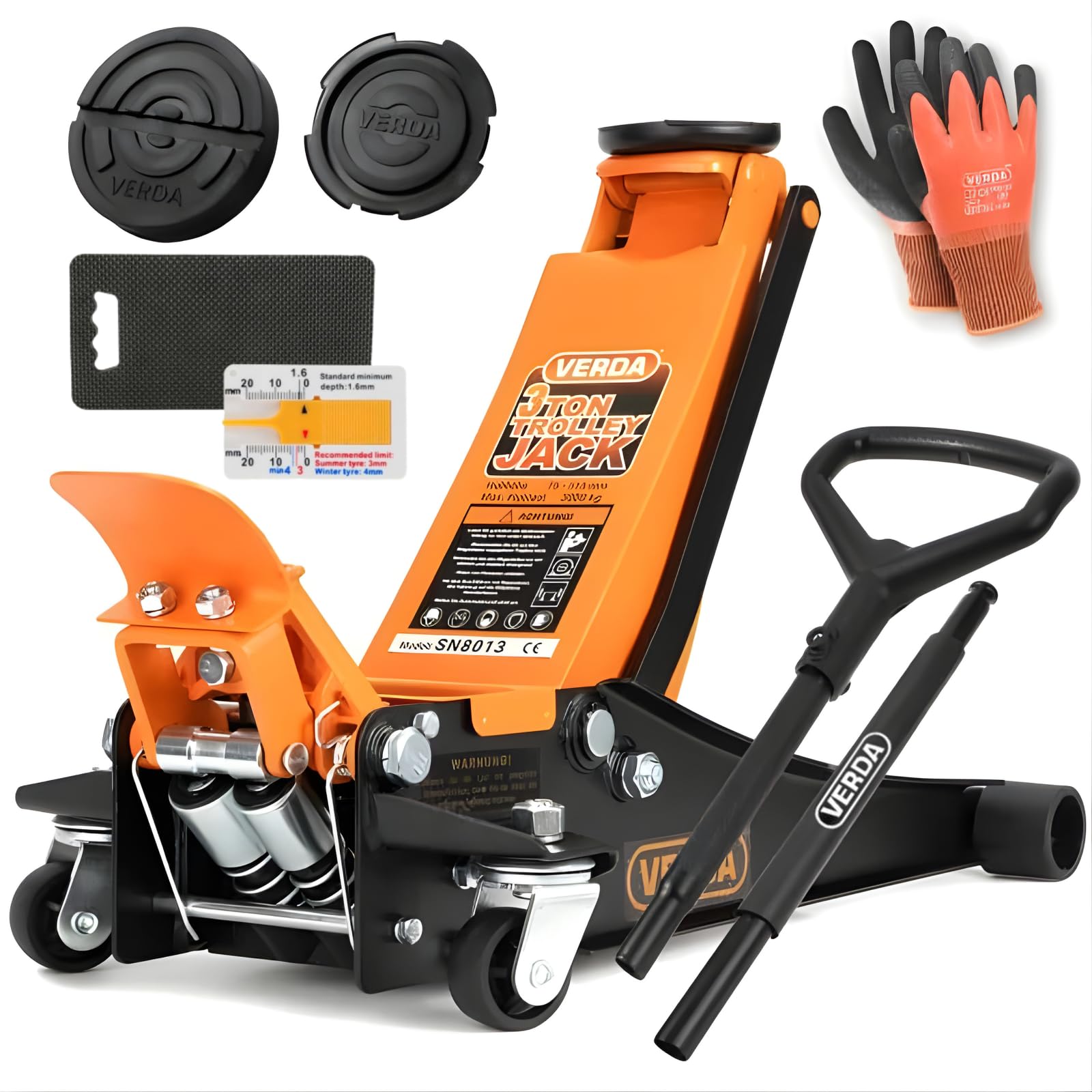 Verda Wagenheber hydraulisch 3T - Hubhöhe 75-515 mm, mit D-Griff und Fußpedal, mit Schmiernippel, 2X Gummi, Rangierwagenheber PKW Auto Heber, SUV, Doppelpumpsystem, Extra Stabil & Sicher Flacher