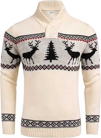 COOFANDY Men's Christmas Sweater Ugly Knitted Xmas Sweaters Casual Snowflake Pullover Knitwear