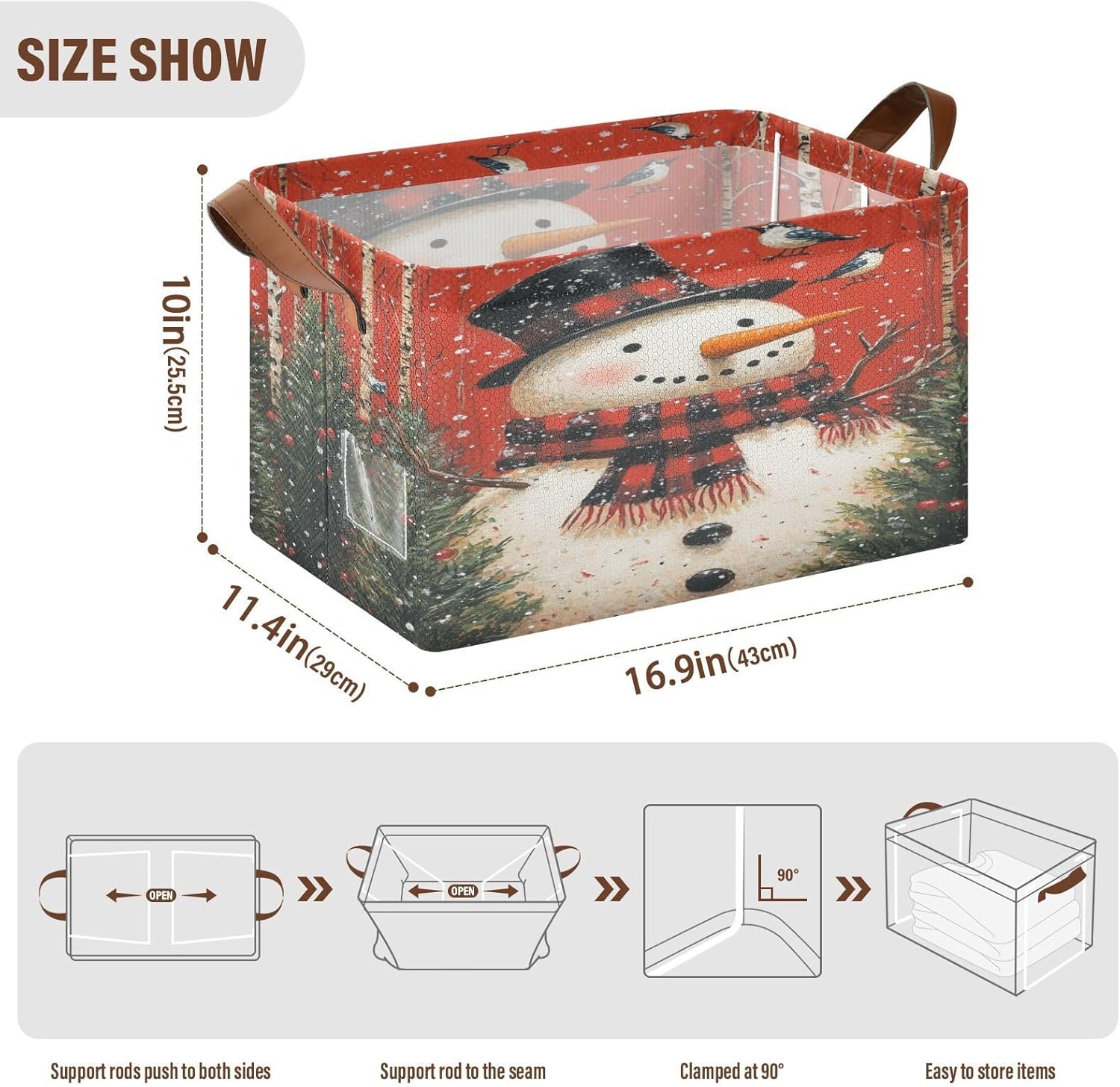 Snowman Scarf Christmas 2 Pack Fabric Storage Bins for Shelves Collapsible Cube Storage Bin Basket Storage Cubes with Handle Containers for Organizing for Office Closet Home Clothes
