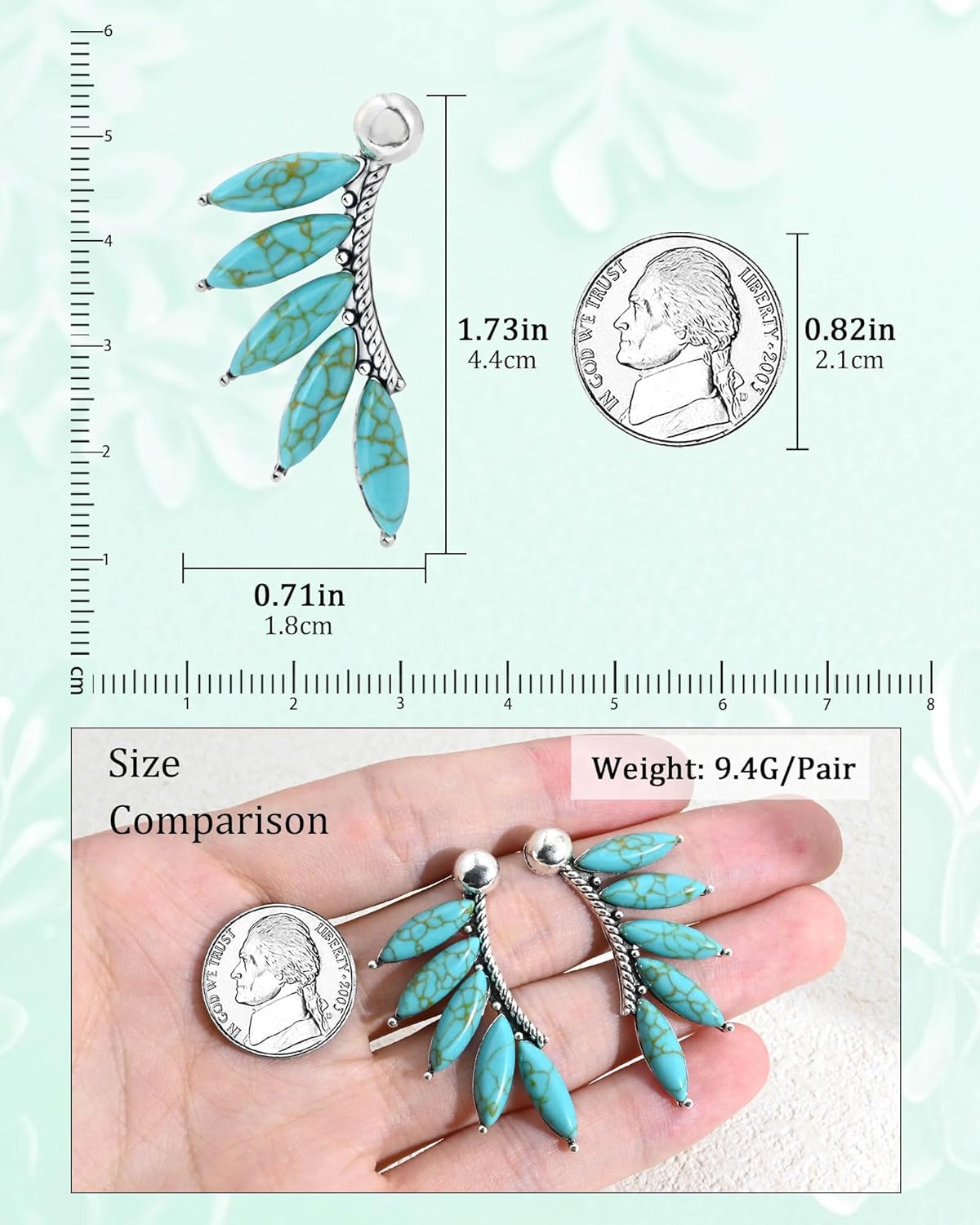 Western Silver Turquoise Earrings for Women Statement Boho Dangle Drop Earrings Western Country Marquise Shaped Turquoise Jewelry - Image 4